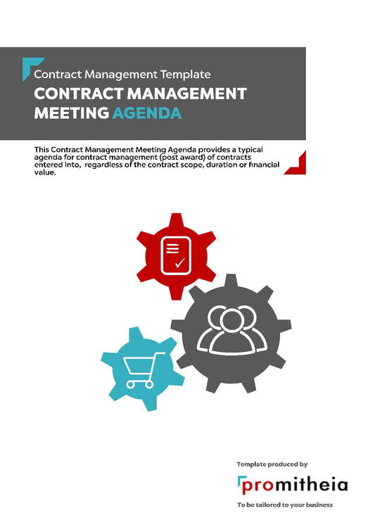 Contract Management Meeting Agenda provides a typical agenda for contract management (post award) of contracts entered into.