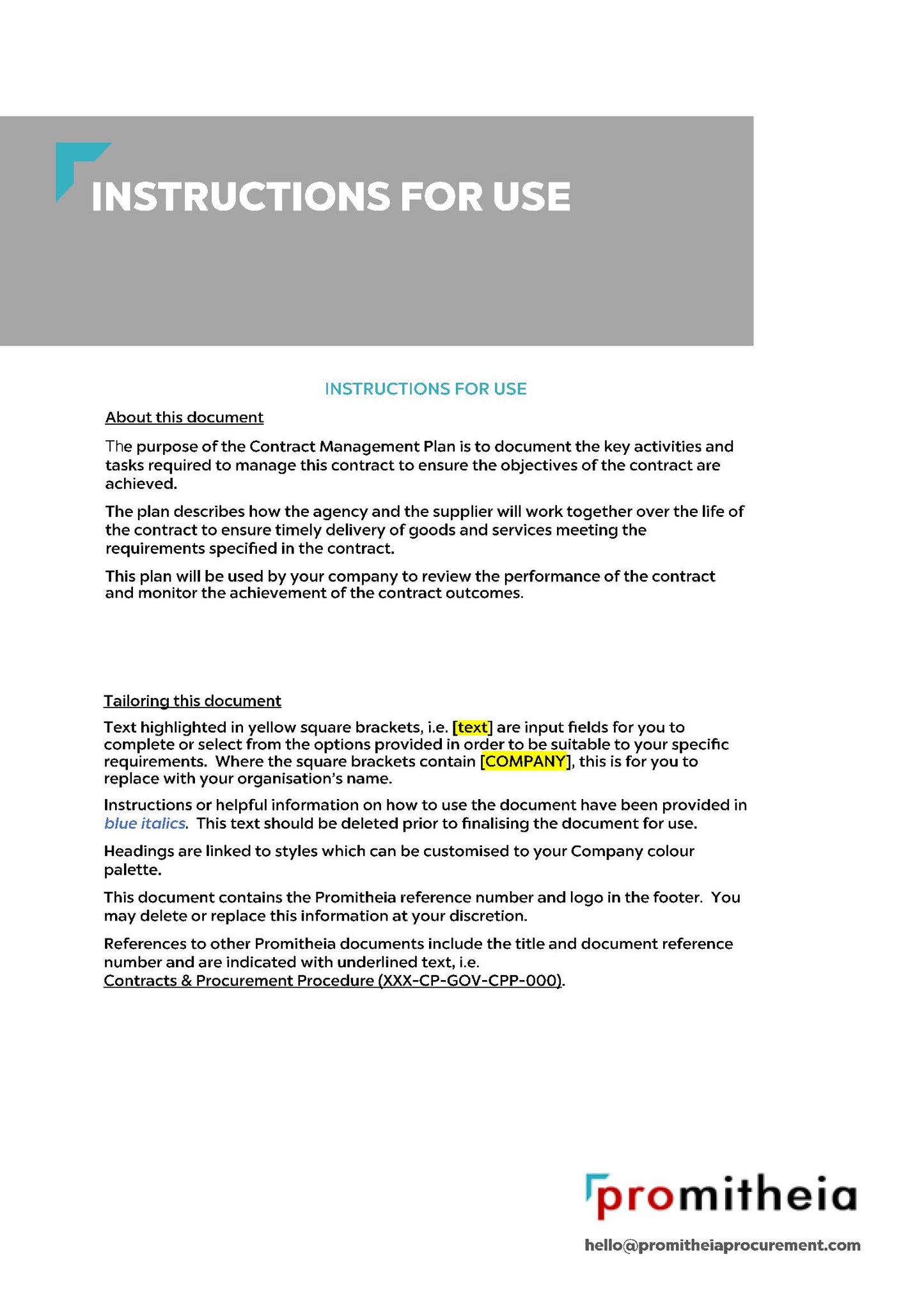 Contract Management Plan - Low Value