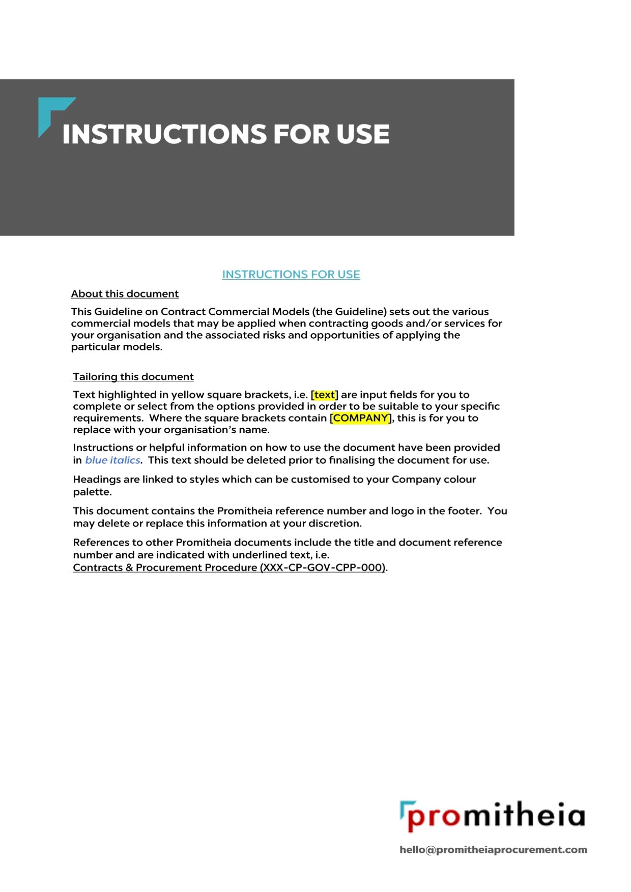 Guideline on Contract Commercial Models