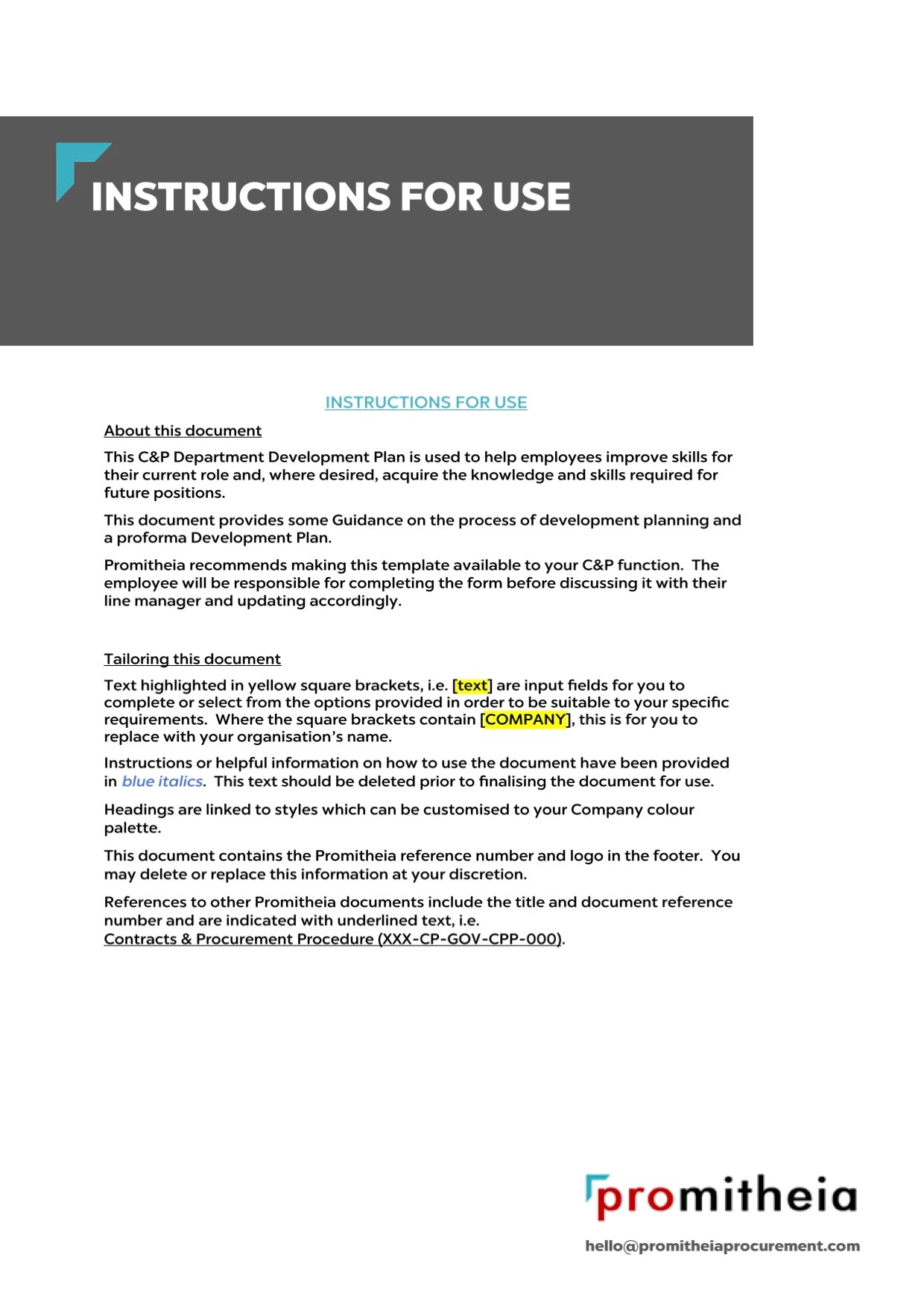 C&P Department Development Plan