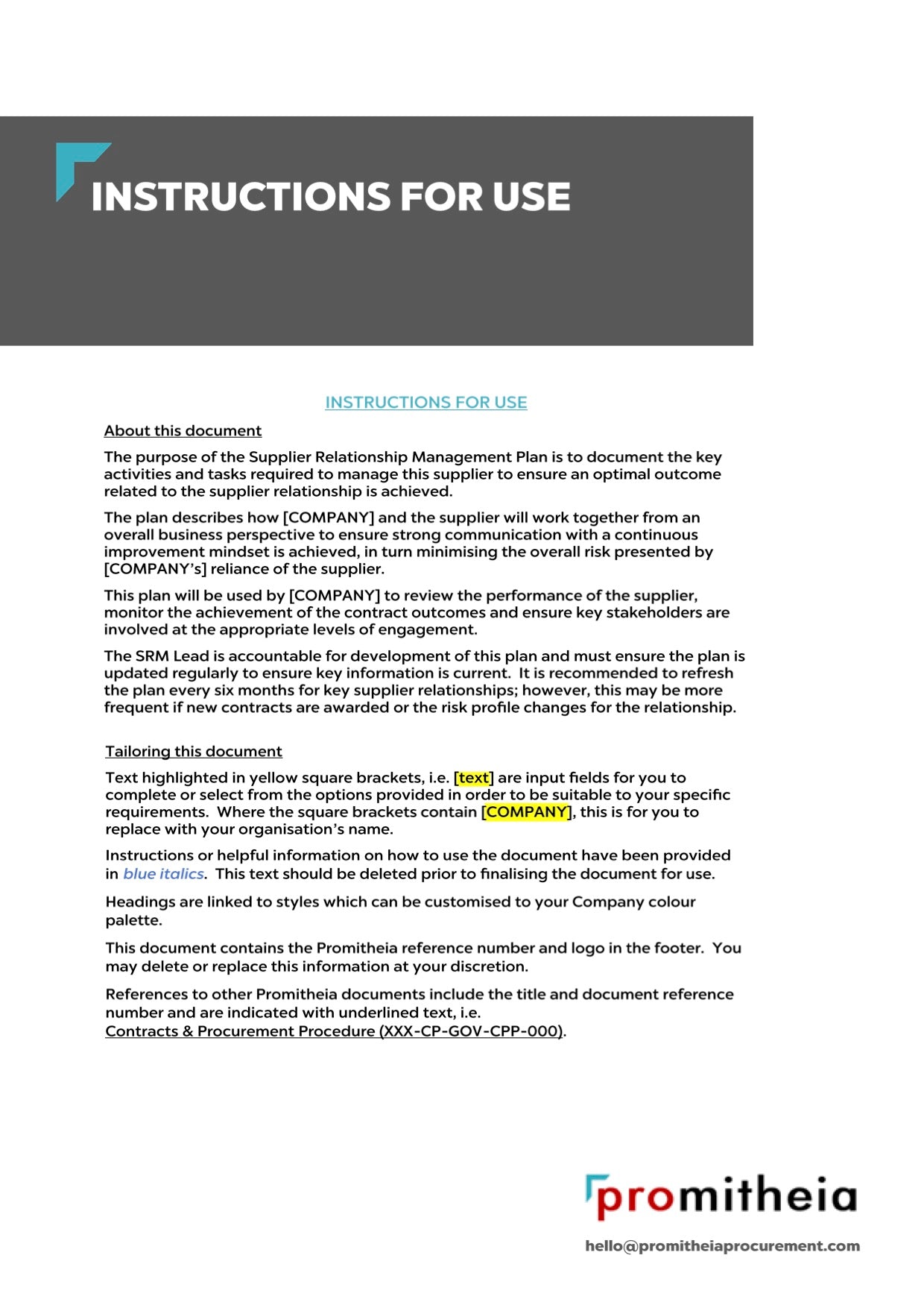 Supplier Relationship Management Plan Tier 2