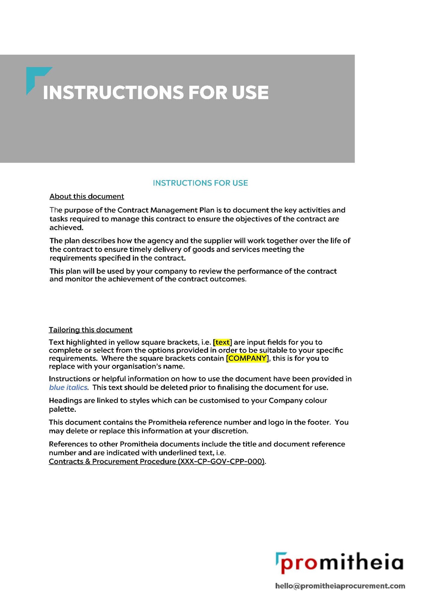 Contract Management Plan - Operational